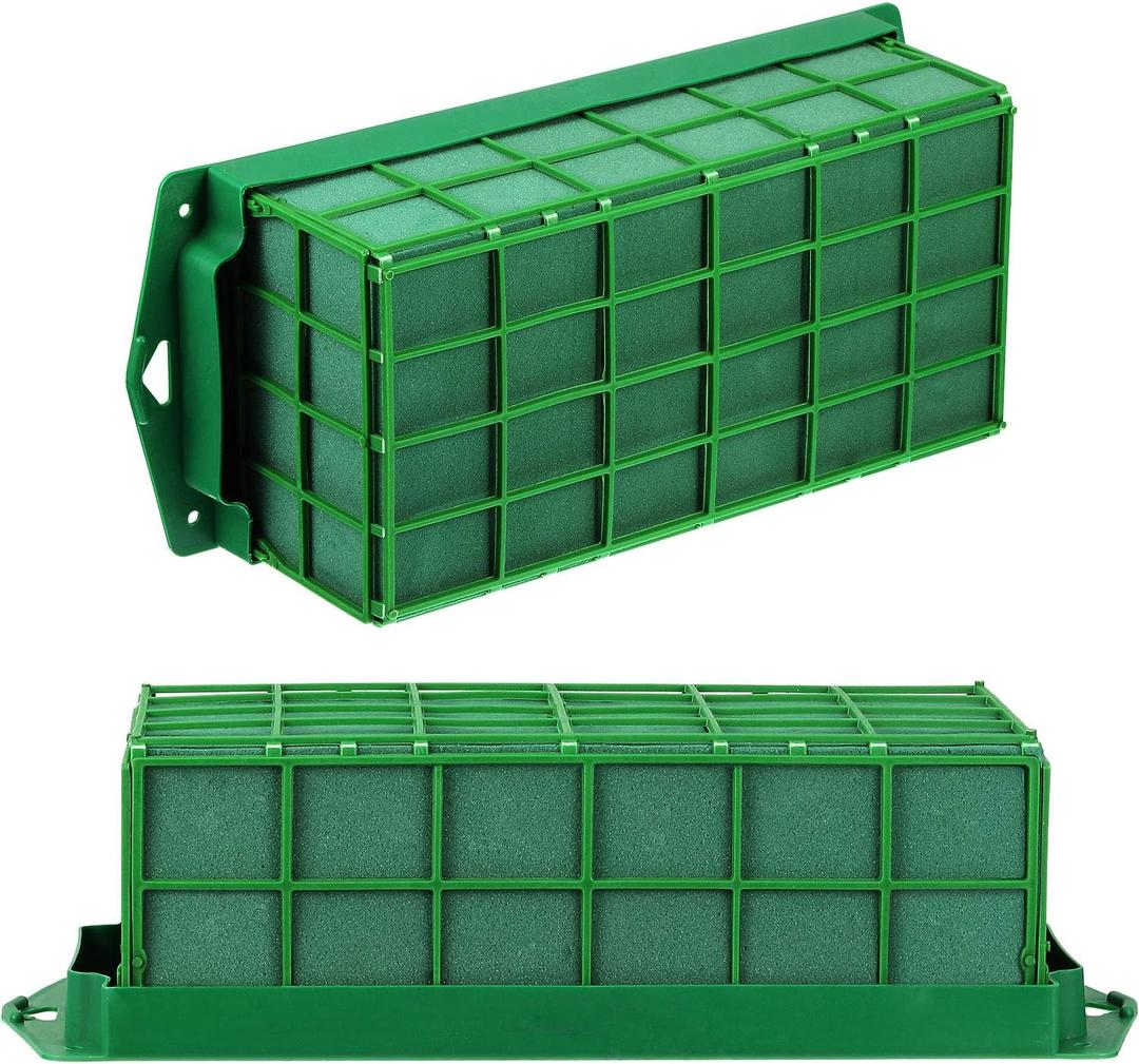Boao 2 Pieces Floral Foam Cage Holder with Floral Foam for Fresh Flowers Cage Bowl for Table Centerpiece Flower Arrangement, Rectangle, 11.8 x 4.7 x 3.1 Inch
