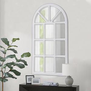 Rustic Arched Window Pane Mirror 20 X 36 Inch, Hanging Distressed White Window Mirrors for Wall Decor, Farmhouse Cathedral Wooden Wall Mirror for Living Room Bedroom Fireplace Hallway