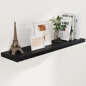Fun Memories Floating Shelves 48 Inch Long, 9.3 Inch Deep Wall Shelf Fireplace Mantel, Rustic Farmhouse Wooden Shelves for Wall Decor Bathroom, Kitchen, Office, Black, Set of 1 (48"W x 9"D x 1.5"H, Set of 1)