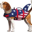 EMUST Dog Life Jacket, Ripstop Dog Lifesaver Vests with Rescue Handle for Small Medium and Large Dogs, Pet Safety Swimsuit Preserver for Swimming Pool Beach Boating (XS,StarFlag)