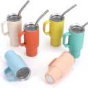 Cute Shot Glasses with Handle 2 oz, Mini Shot Tumbler with Lid and Straw, Kawaii Insulated Tumblers for Espresso Coffee Spirits Cute Stuff Funny Gifts, 6 Pack (Colorful)