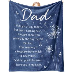 Memorial Bereavement Gifts for Loss of Dad Father, Soft Flannel Memorial Blanket for Loss of Father Sympathy, Remembrance Condolences Sympathy Gifts Idea in Memory of Dad, 50x60 Inches (Blue)