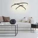 LightInTheBox Modern LED Pendant Light 3 Ring Chandeliers Black Circle Pendant Light Fixtures for Living Room Dinning Room Office (Light Source: Warm White), 24 inches