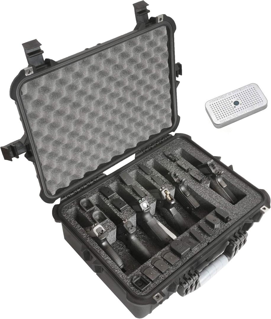 Case Club 6 Pistol and 21 Magazine Pre-Cut Heavy Duty Waterproof Case with Included Silica Gel Canister to Help Prevent Gun Rust (Upgraded Gen-2), Black
