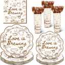 Zubebe 120 Pcs Love Is Brewing Bridal Shower Decorations Disposable Tableware Set Coffee Theme Paper Plates Napkins Cups Forks Bachelorette Party Supplies Serves 24