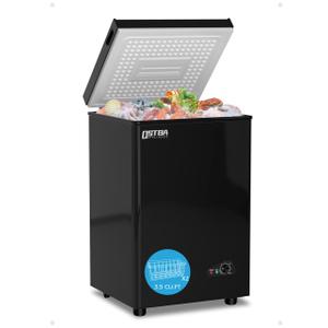 OSTBA 3.5 Cu.Ft Chest Freezer, Compact Deep Freezer with 2 Removable Baskets, Bottom Wheels, 6-Level Temperature Control with Fast Freeze Mode, Energy Saving Quiet Freezer, Silver