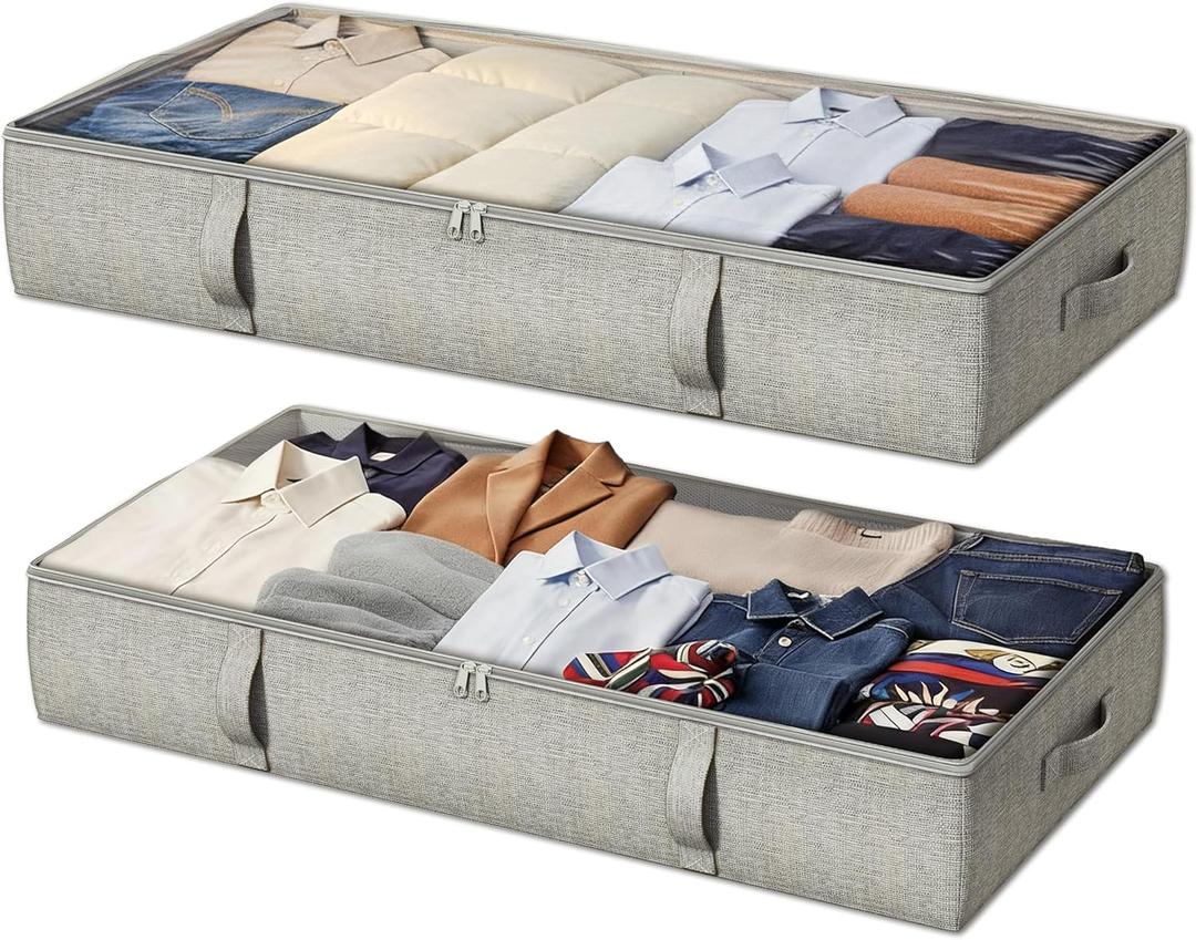 2-Pack Under Bed Storage Containers, 6 Inches Tall Underbed Clothes Storage Organizer Bin with Sturdy Sidewalls/Bottom, Underbed Storage Bins 2 Storage Thin Bins (Light Grey)