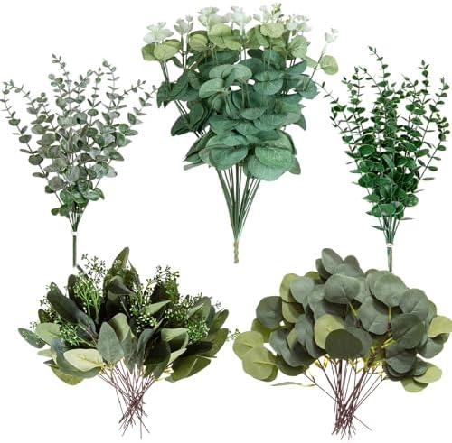 Cliselda 100pcs Artificial Eucalyptus Leaves Stems, 3  Kinds Mixed Fake Greenery Stems Bulk, Silver Eucalyptus Bundle Greenery Branches for Wedding Floral Bouquet Arrangement Centerpiece Decoration