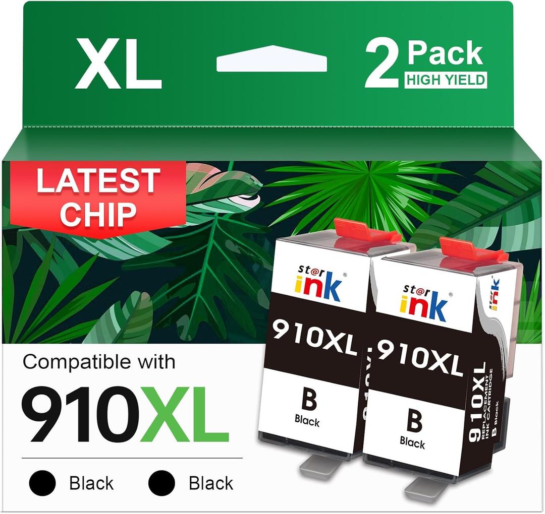Compatible 910 910XL Ink Cartridges for HP Printers Black Replacement for HP 910XL Ink Cartridges Combo Pack Work with HP OfficeJet Pro 8020 8025 8028 8035 8010 8022 8015 Printers (2 Pack,910XL Black)