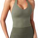 YEOREO Women's Halter Crop Top V Neck Workout Going Out Tank Top Padded Sleeveless Backless Trendy Summer Camisole (Army Green, Large )