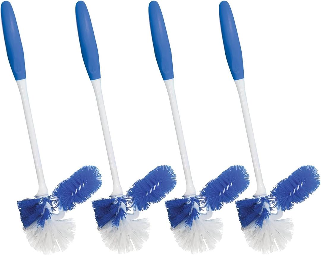 Lola Products Classic Toilet Brush w/Under-The-Rim Scrubber, deep Cleans The Entire Toilet Bowl, Non-Slip Handle w/Rubber Comfort Grip, 4 Pack