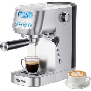 Espresso Machine 20 Bar, Compact Espresso Maker with Milk Frother, Stainless Steel Cappuccino & Latte Machine with LCD Screen, Adjustable Temperature, 44oz Water Tank for Home, Office