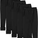 Resinta 5 Pack Girls Fleece Lined Leggings Winter Warm Soft Thermal Pants Full Length Multipack for Kids Cold Weather (5-6 Years, Black)