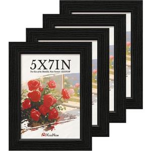 5x7 Picture Frame 4 Pack, Black Solid Wood Gallery Photo Frame, Wall Hanging or Tabletop Display