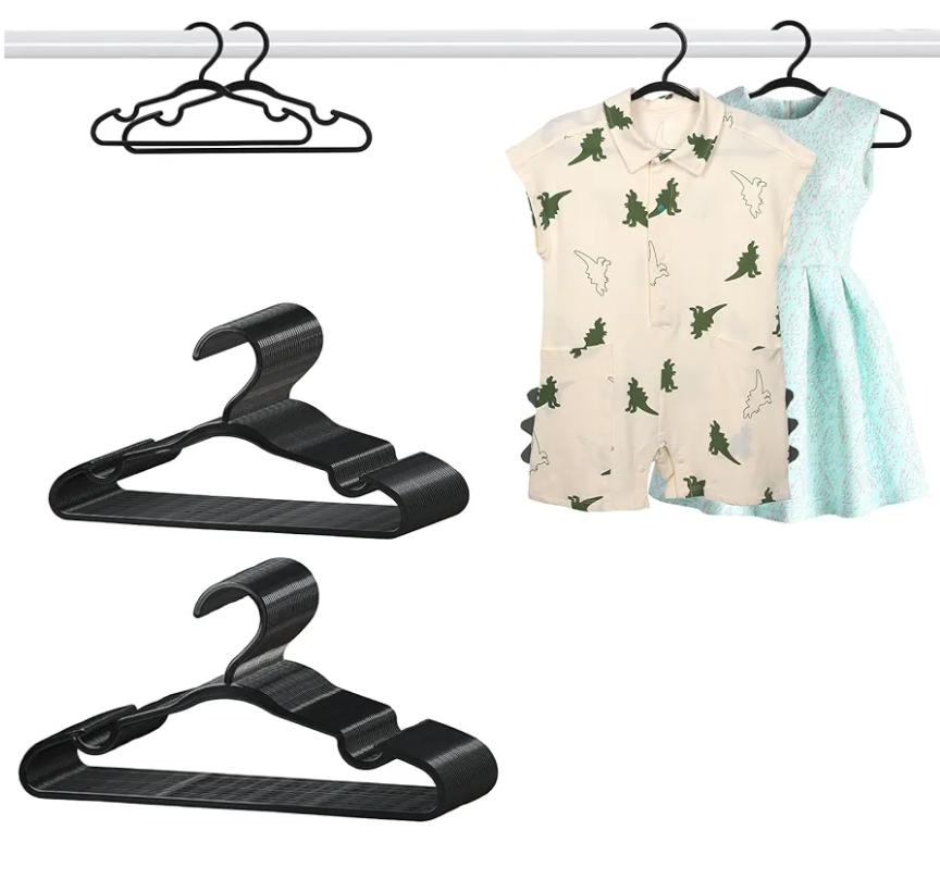60 Pack Black Baby Hangers 11.42 Inch & 12.91 Inch Each 30 Pack - Kids Non-Slip Clothes Hangers for Infant & Child, Durable Plastic Children's Hangers for Closet, Pants, Coats, Skirts