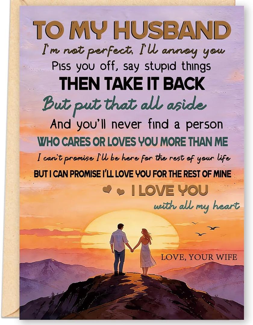 FANCYLUCKY Funny Birthday Card for Husband from Wife, Happy Husband Birthday Card from Wife, Romantic Husband Bday Decorations for Him Men
