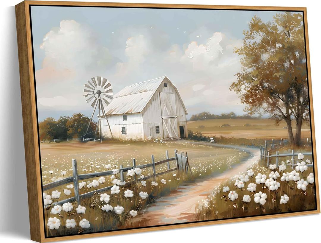 Framed Barn Canvas Wall Art Farmhouse Rustic Decor Pictures Farm Windmill Countryside Nature Field Meadow Flower Posters Prints for Home Decoration Bathroom Bedroom Living Room Decoration, Size: 16"L x 12"W