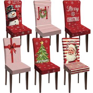 Christmas Chair Covers Set of 6 Xmas Tree Snowman Let It Snow Stretch Dining Chair Slipcovers Washable Removable Seat Cover Protector Christmas Decorations for Dining Room Kitchen Home Party