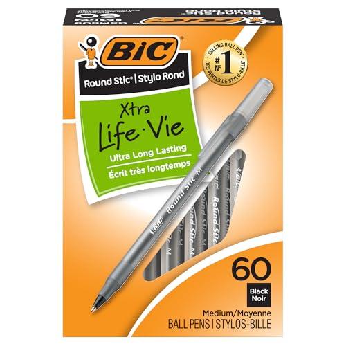 BIC Round Stic Xtra Life Ballpoint Pen, Ultra Long Lasting and Consistent Ink Flow, 40-Count in Black Ink