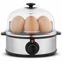 Elite Gourmet EGC724SS Easy Electric Poacher, Omelet Eggs & Soft, Medium, Hard-Boiled Egg Boiler Cooker with Auto Shut-Off and Buzzer, Measuring Cup Included, BPA Free, 7, Stainless Steel