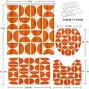 Orange Boho Mid Century Shower Curtain Set with Toilet Lid Cover and Non-Slip Rugs, Abstract Geometric Art 4 Pcs Modern Minimalist Vintage Shower Curtain for Bathroom Set with 12 Hooks