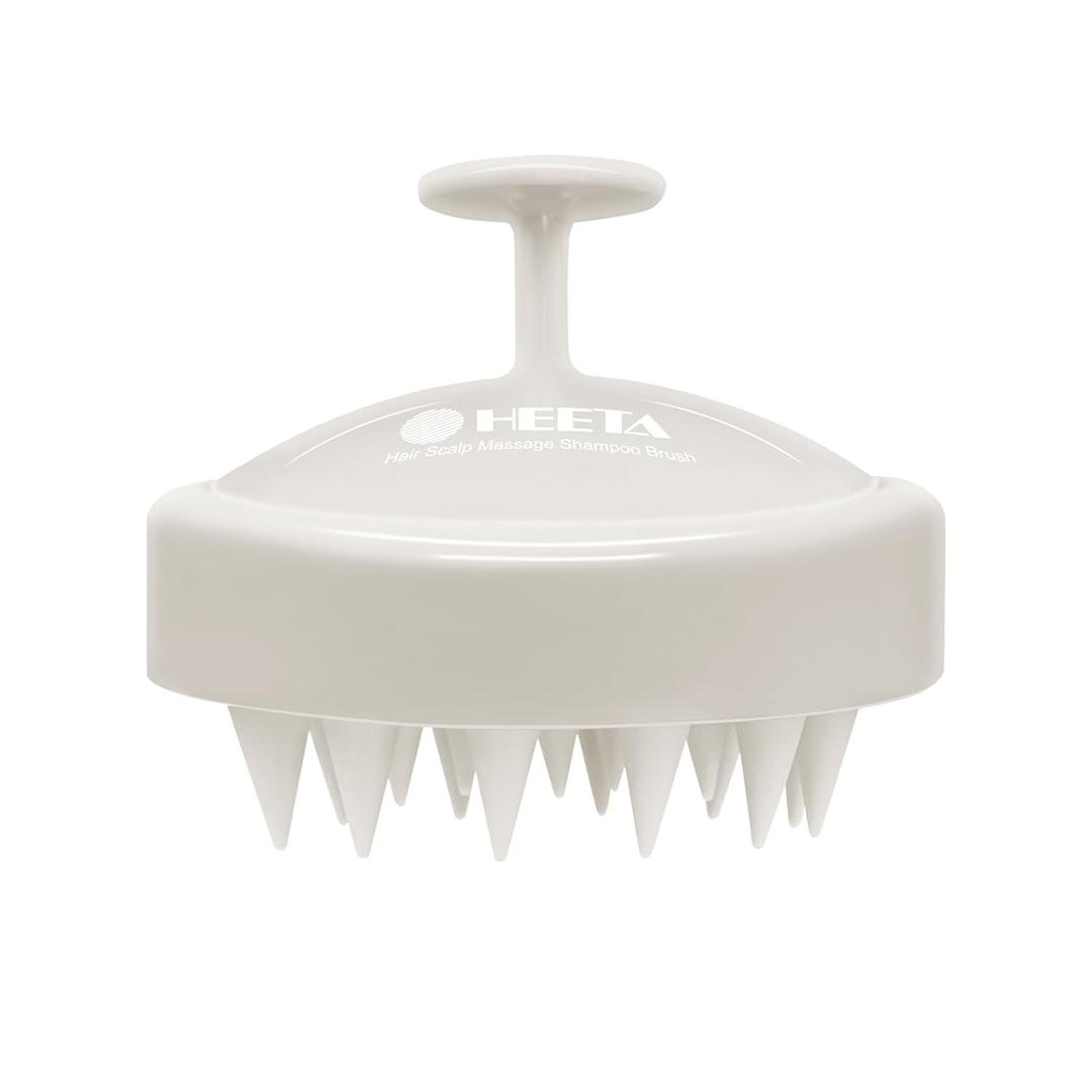 HEETA Scalp Massager Hair Growth, Soft Silicone Scalp Scrubber Shampoo Brush for Exfoliation, Dandruff Removal Head Massage Stress Relax, Wet & Dry Use for Thick Thin Curly Hair Care, Beige