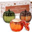 Lanpn Fall Scented Candles Gift Set 3 Pack, 16.5oz Pumpkin Glass Jar Candle, Thanksgiving Aromatherapy Soy Wax Candles for Woman Man, Autumn Fragrance Table Farmhouse Decoration, Tabletop Centerpiece