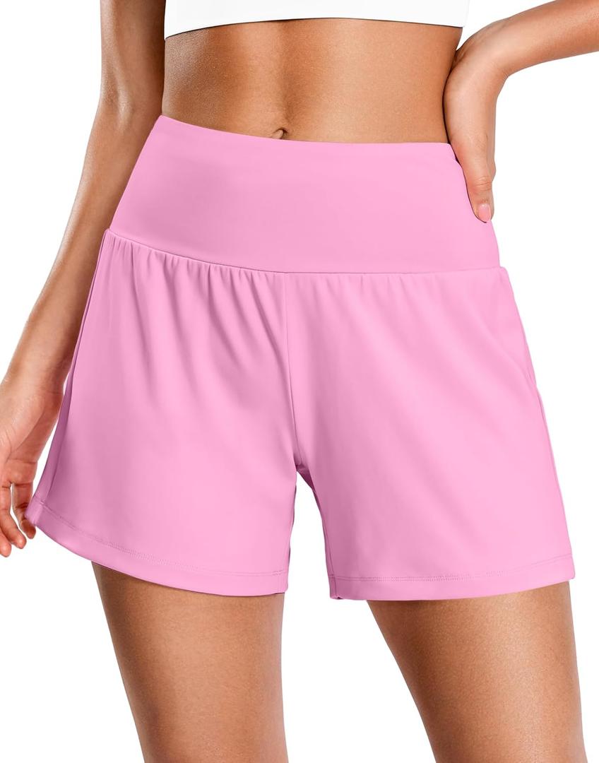 Soothfeel Running Athletic Shorts for Women 5" High Waisted Shorts Pink (M)