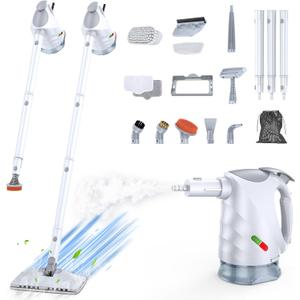 ScrubWiz 10-in-1 Steam Cleaner, Steam Mop & Detachable Handheld Steam Cleaner, 320ml Water Tank, 10s Fast Heating, Portable Steamer for Kitchen, Floor, Tiles, Window, BBQ Grill, Car, Bright White