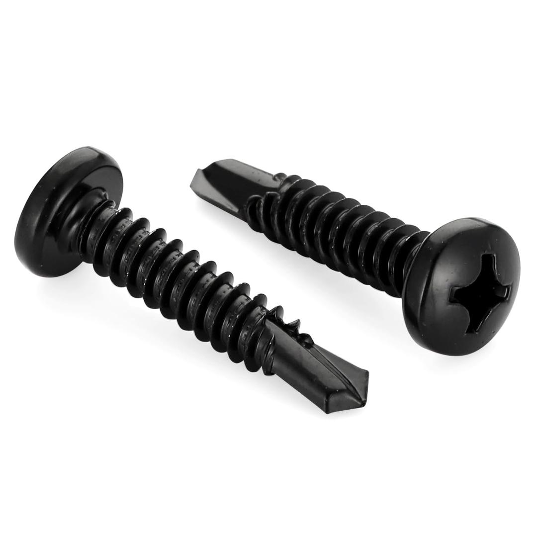 #10 x 1-1/4" Pan Head Self Drilling Screws, Self Tapping Sheet Metal Screws, Black Finish 410 Stainless Steel, 50 PCS