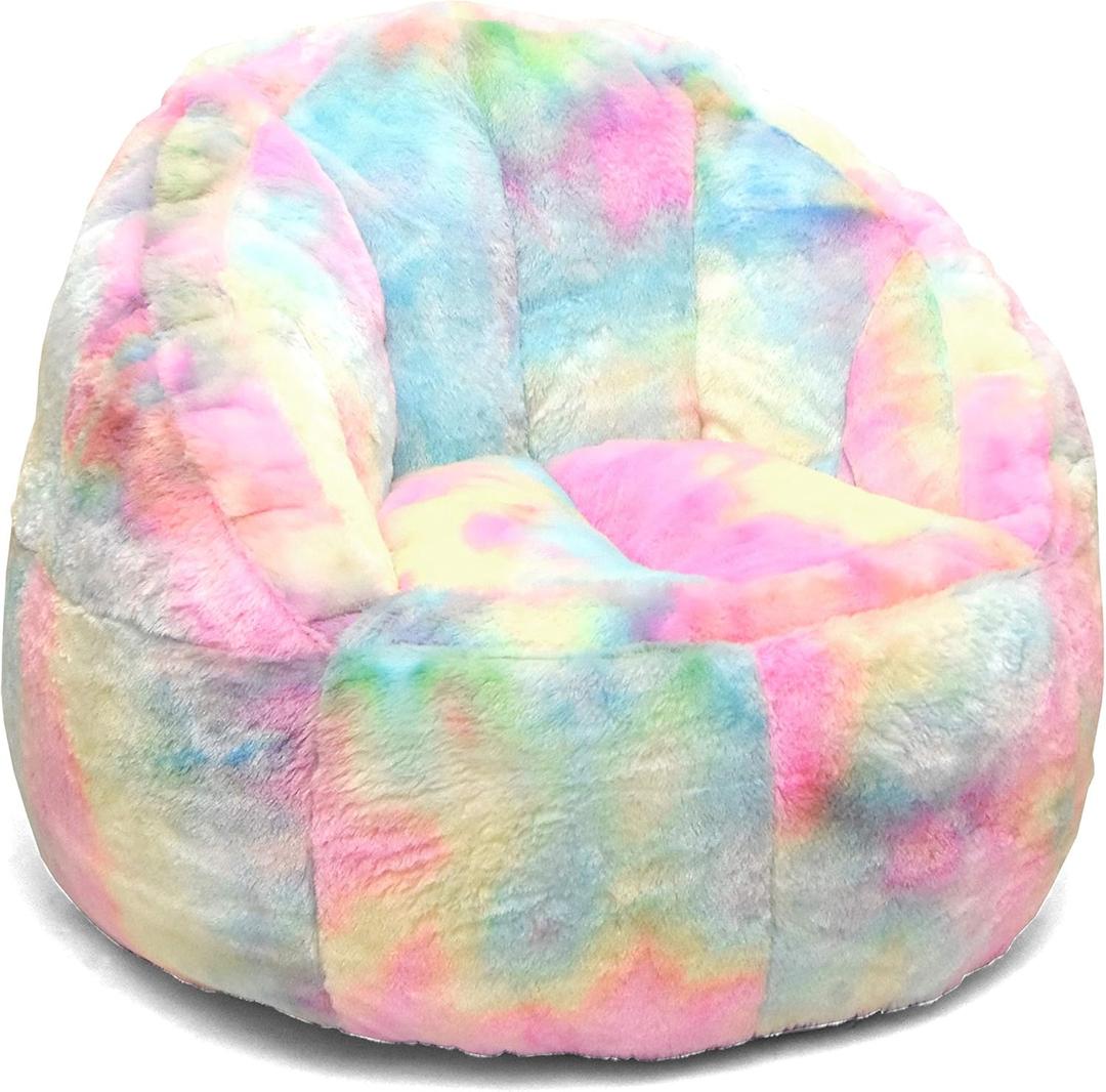Heritage Kids Sorbet Dreams Large Rainbow Fur Kids Bean Bag Chair Soft Plush Comfortable Playroom Bedroom Seating Cushion Lounger Children Teenager Gaming Chair Multicolor