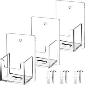 Chunful 3 Pcs Wall Mount Business Card Holder 3.75 x 2.75 x 1.25 Inch Vertical Clear Acrylic Card Display Rack Single Pocket Organizer Pre Drilled Plastic Display Stand for Home Office(Classic Style)