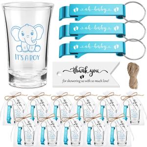 Vesici 25 Sets Baby Shower Party Favors for Guests Elephant Acrylic Shot Glasses Cute Bottle Opener Keychains Thank You Tags Bags for Baby Shower Gender Reveal Birthday Party Guests Return Gift (Boy)