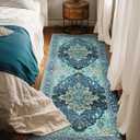 RELEANY Area Rugs 2'x6' Runner Rug Non Slip Washable for Kitchen Hallway Bedroom Beside Laundry Room Bathroom Rug, Floor Carpet, Teal Green Lake Blue Turquoise