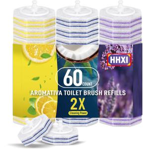 60Ct Aromative Toilet Brush Refills, Toilet Bowl Cleaner Refills, Double-Layer Cleaning Pads Added, Disposable Refill Heads for Toilet Bowl Cleaner Wands, Bulk Patented