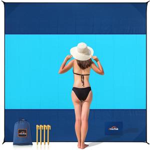 Beach Blanket Sandproof, Extra Large Beach Mat, Sand Free Mat Quick Drying, Lightweight, Soft & Durable Mat for Beach, Yard (Dark Blue & Blue, 10 x 10 FT (19 Person))