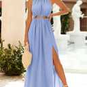 BTFBM Women Halter Summer Dresses 2026 Sleeveless Cutout Backless Sundress Slit Boho Maxi Beach Wedding Guest Dress(Blue, X-Lage)