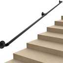 FlySkip Handrails for Indoor Stairs 4ft 2 Sections Galvanized Steel Pipe Stair Railing Non-Slip Wall Mount Hand Rail for Outdoor Indoor Stairs Porch Deck(4FT)