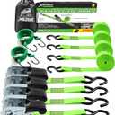 XSTRAP STANDARD Ratchet Tie Down Straps 4Pk 15Ft 1500Lb Break Strength, Cargo Straps for Moving Appliances, Lawn Equipment, Motorcycle, Includes 2 Bungee Cord