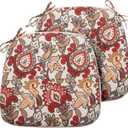 Magpie Fabrics Outdoor/Indoor 17"x16"x2" Chair Cushions with Ties Set of 2, Waterproof All Weather U-Shape Seat Pads Decoration for Patio Garden Furniture Home Office (Botanical Red Orange)