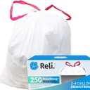 Reli. 2-4 Gallon Garbage Bags Drawstring | 250 Count | 18"x 20" | Small Garbage Bags 4 Gallon - Drawstring Handles | White Garabe Can Liners 2 Gal - 3Gal - 4Gal | Small Bin Liners, Office