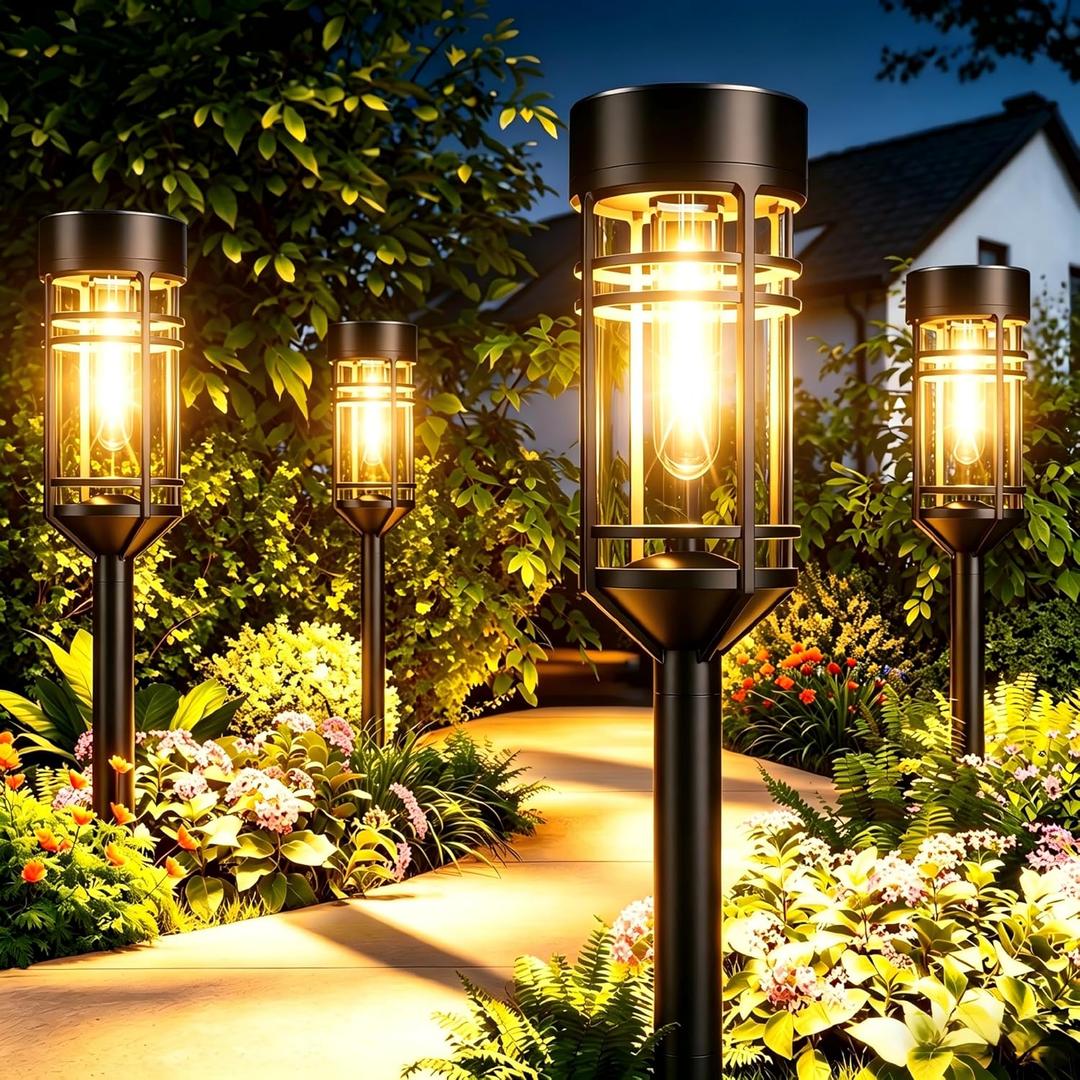 Solar Garden Lights, 2 Pack LED Solar Lights IP65 Outdoor Waterproof, Rugged & Shatterproof for Landscape Lighting Garden Lighting Yard Pathway Walkway Driveway Lawn, 3000K Warm White