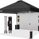 CROWN SHADES Canopy Tent, 10 x 10 Foot Portable Pop Up Outdoor Shelter with Pocket Sidewall, Push Center Lock, UV Protection, and Carry Bag, Black