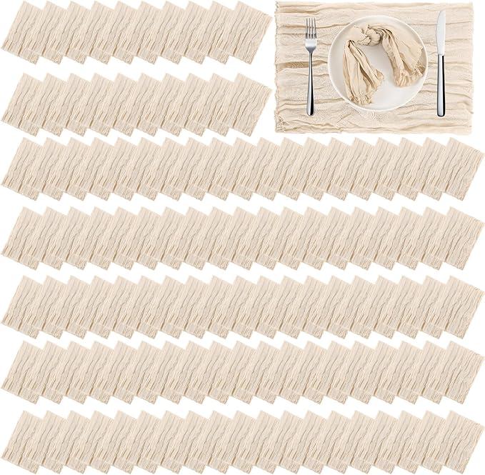 Zhehao 200 Pack Cheese Cloth Napkins Bulk 16 x 16 Inch Cheesecloth Gauze Cheese Cloth Dinner Table Napkins Rustic Wrinkled Decorative for Wedding Reception Shower Party(Beige)