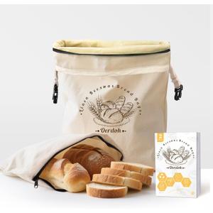 Bread Bags for Homemade Bread - 2 Packs XL Reusable Organic Beeswax Linen Cotton Sourdough Bag, Homesteading Essentials Sourdough Bags with Sealing Zip to Keep Fresh, X-large