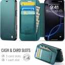 for iPhone 16 Pro Case Wallet Compatible with Magsafe, Slim PU Leather Flip RFID Blocking Card Holder Stand Shockproof Magnetic Women Men Wallet Phone Case Cover for iPhone 16 Pro, Blue Green