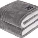 Sealy Heated Blanket Throw with Built-in Button Controller, Reversible Flannel to Sherpa Electric Blanket with 2-10 Hours Auto-Off & 4 Heating Levels, Over-Heat Protection, 50x60 inch, Light Grey
