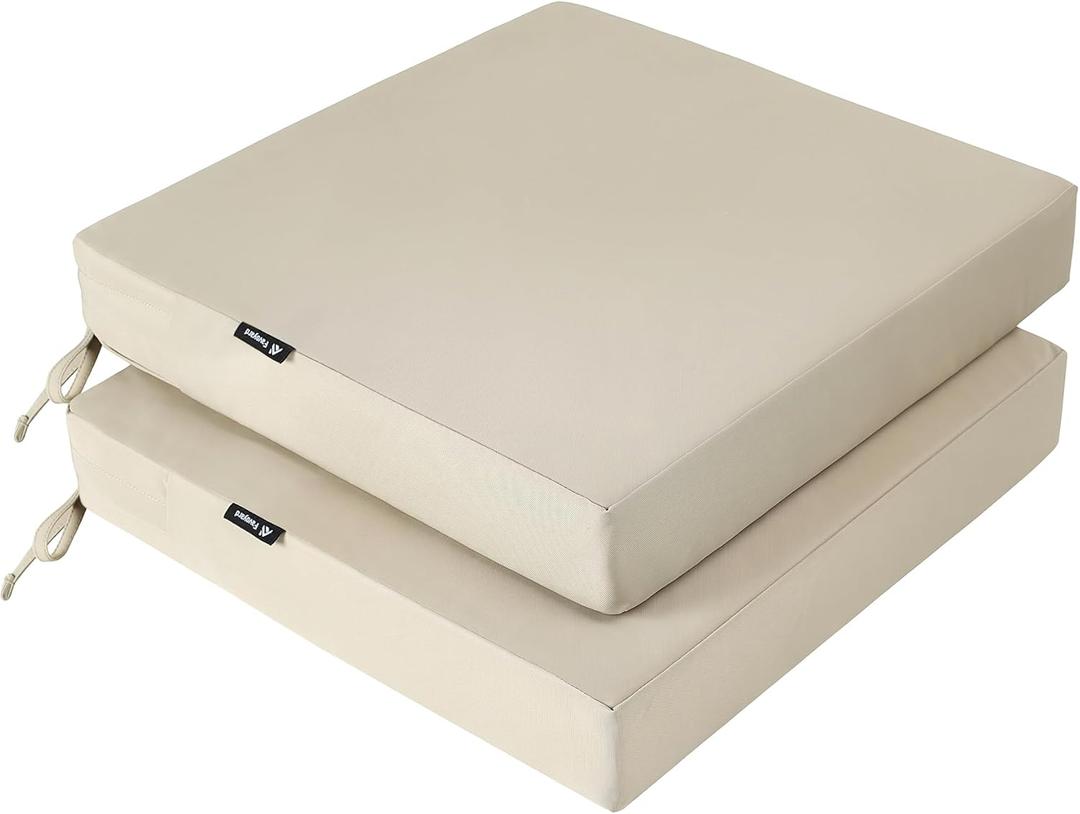 Favoyard Patio Chair Cushions 20 x 20 x 3 Inch Waterproof Outdoor Seat Cushions for Patio Furniture 3-Year Color Fastness Garden Sofa Couch Chair Pads with Handle & Adjustable Straps Set of 2, Beige