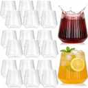 Tebery 20 Pack Plastic Ribbed Wine Glasses, 12 Oz Unbreakable Stemless Cocktail Cups for Party, Disposable Reusable Origami Style Ridged Drinking Tumbler for Champagne Catering Wedding Picnic Bar