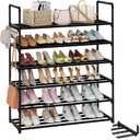 Metal Shoe Organizer, 6 Tiers Shoe Storage Shoe Rack with Hooks, Fit 24-30 Pairs, Adjustable Shoe Shelf for Entryway, Hallway, Bedroom, Metal Bottom Support